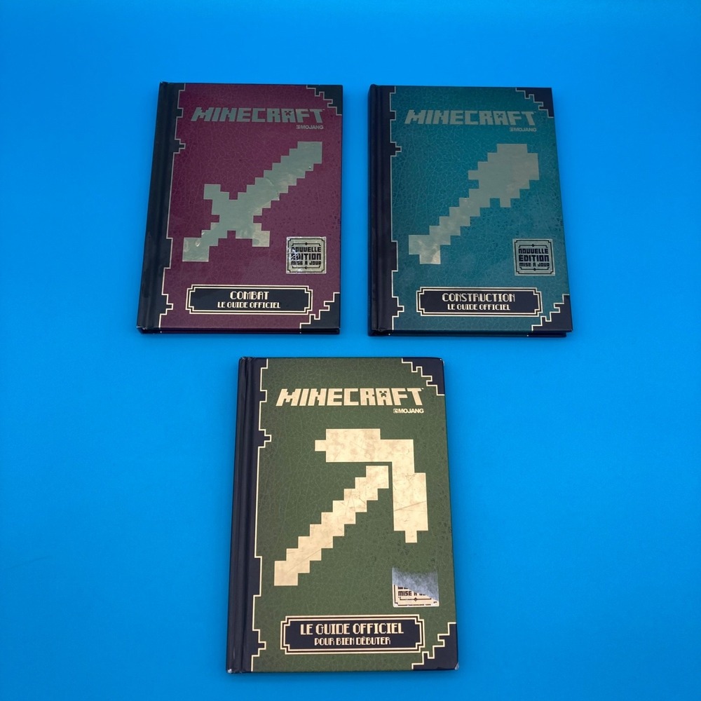 Minecraft Book Lot 3 French Edition Hardcover Combat Construction Beginner Mojan